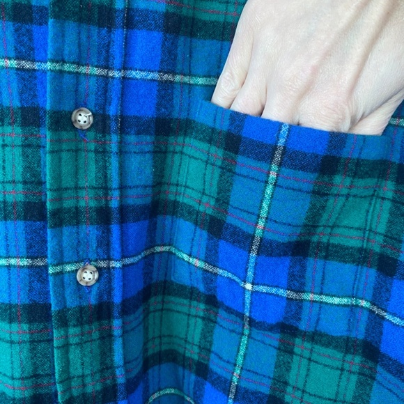 Vintage Pendleton Lodge Shirt 70s Wool Flannel Blue Made In USA L Gorpcore FLAW - Picture 4 of 12